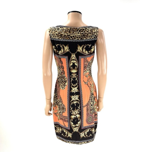 CACHE Sleeveless Sheath Dress SIZE 8 Coral Cocoa Leopard Gold Baroque Print NWT - Picture 10 of 12